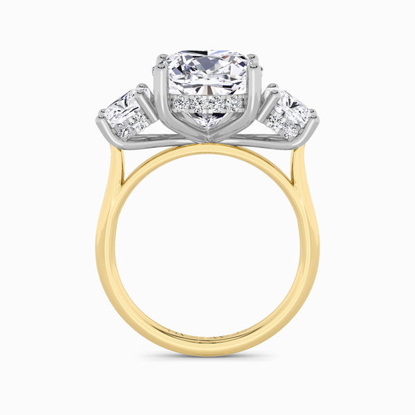 Lab Grown Cushion Cut Trilogy Engagement Ring -1.50ct+