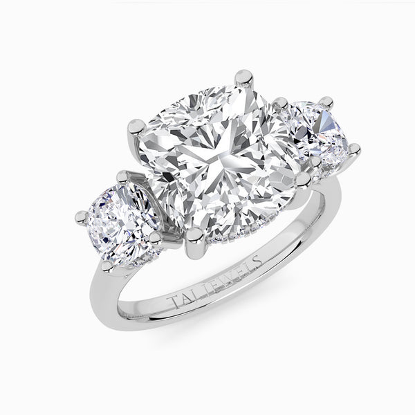 Lab Grown Cushion Cut Trilogy Engagement Ring -1.50ct+