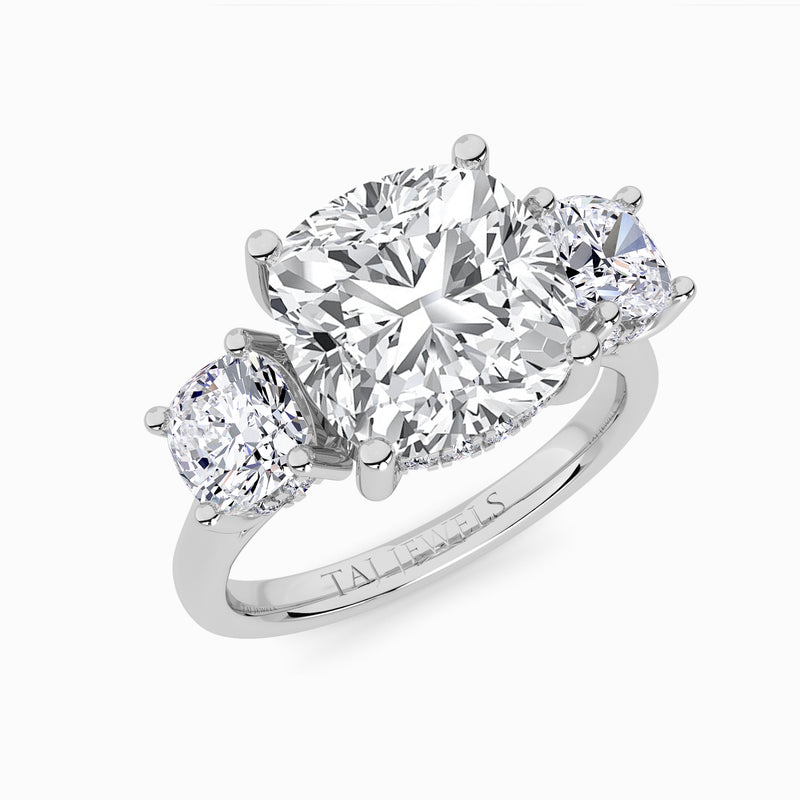 Lab Grown Cushion Cut Trilogy Engagement Ring -1.50ct+