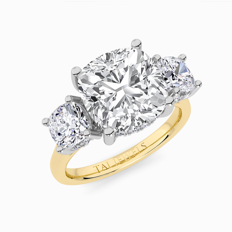 Lab Grown Cushion Cut Trilogy Engagement Ring -1.50ct+