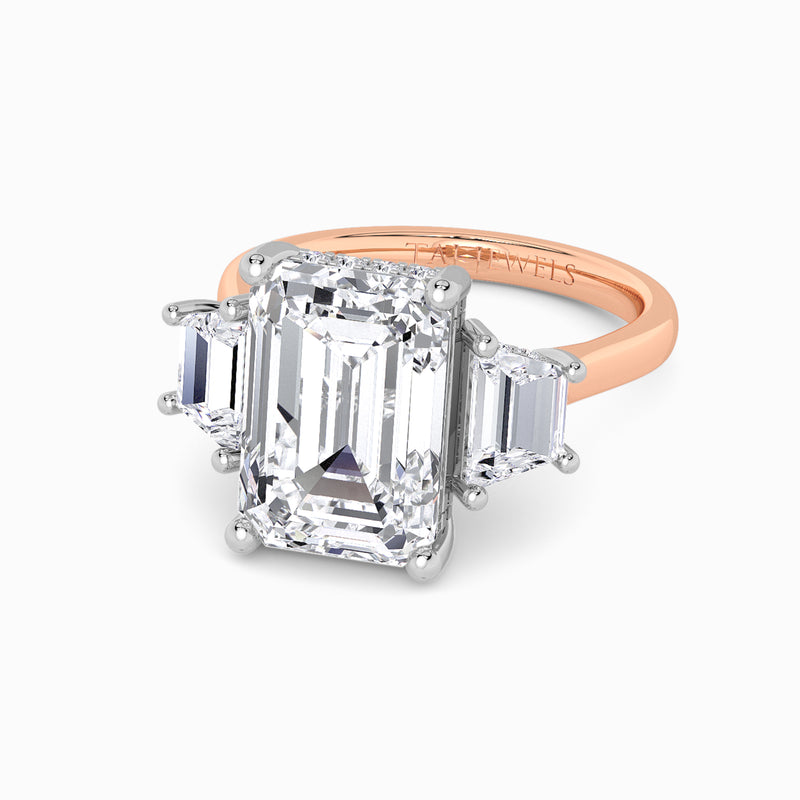 Lab Grown Emerald Cut Trilogy Engagement Ring -1.50ct+