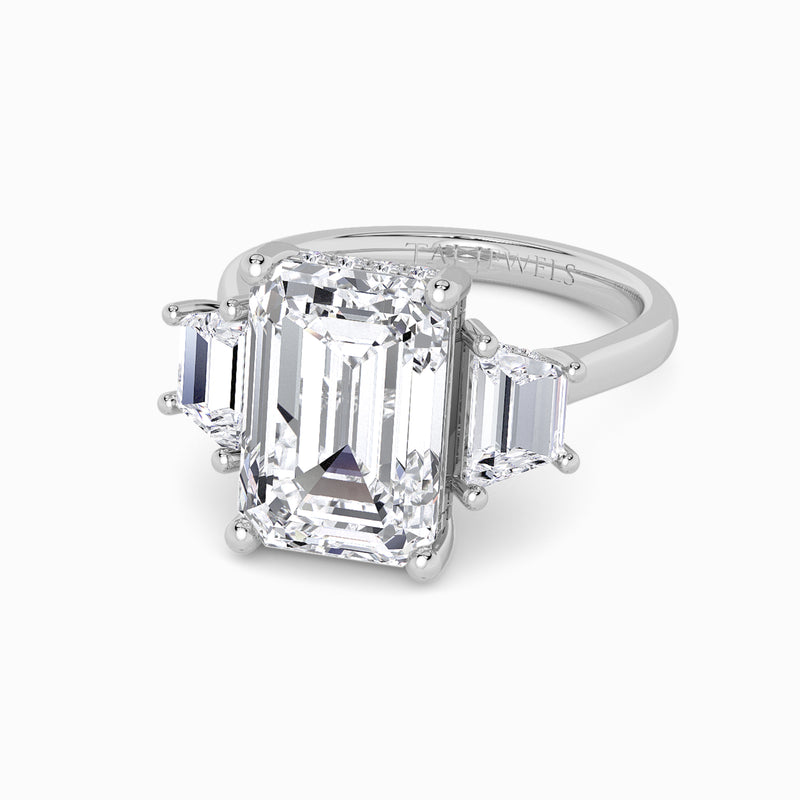 Lab Grown Emerald Cut Trilogy Engagement Ring -1.50ct+