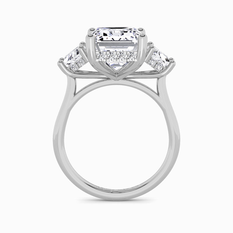 Lab Grown Emerald Cut Trilogy Engagement Ring -1.50ct+