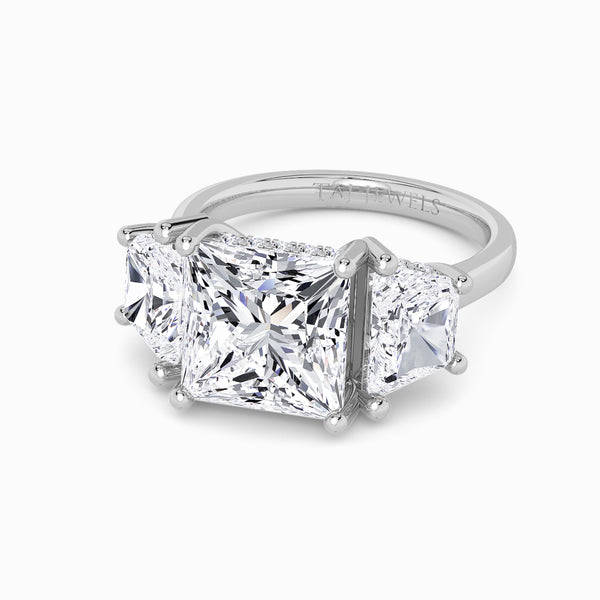 Lab Grown Princess Cut Trilogy Engagement Ring -1.50ct+