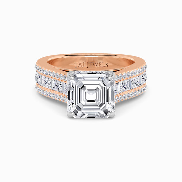 Asscher Cut Lab Diamond Engagement Ring with Princess, Baguette & Round Diamond Band (1.5CT+)