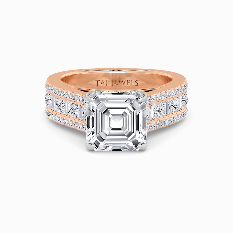 Asscher Cut Lab Diamond Engagement Ring with Princess, Baguette & Round Diamond Band (1.5CT+)