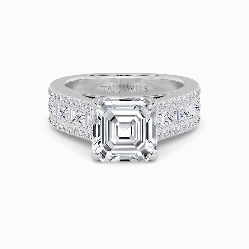 Asscher Cut Lab Diamond Engagement Ring with Princess, Baguette & Round Diamond Band (1.5CT+)