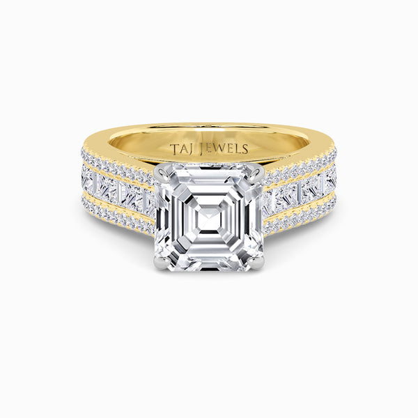 Asscher Cut Lab Diamond Engagement Ring with Princess, Baguette & Round Diamond Band (1.5CT+)