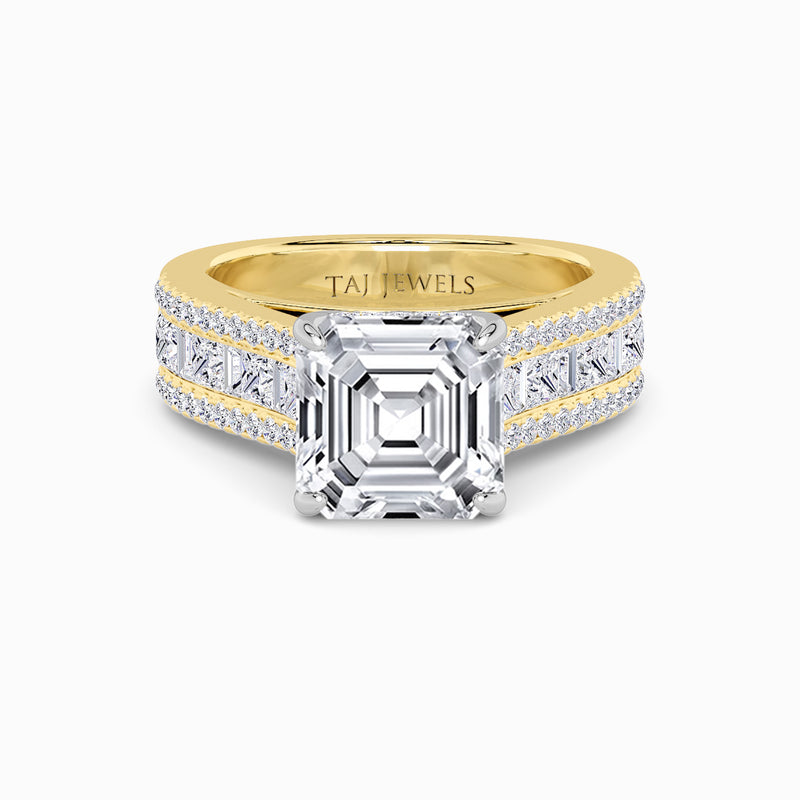 Asscher Cut Lab Diamond Engagement Ring with Princess, Baguette & Round Diamond Band (1.5CT+)