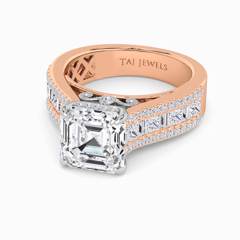 Asscher Cut Lab Diamond Engagement Ring with Princess, Baguette & Round Diamond Band (1.5CT+)