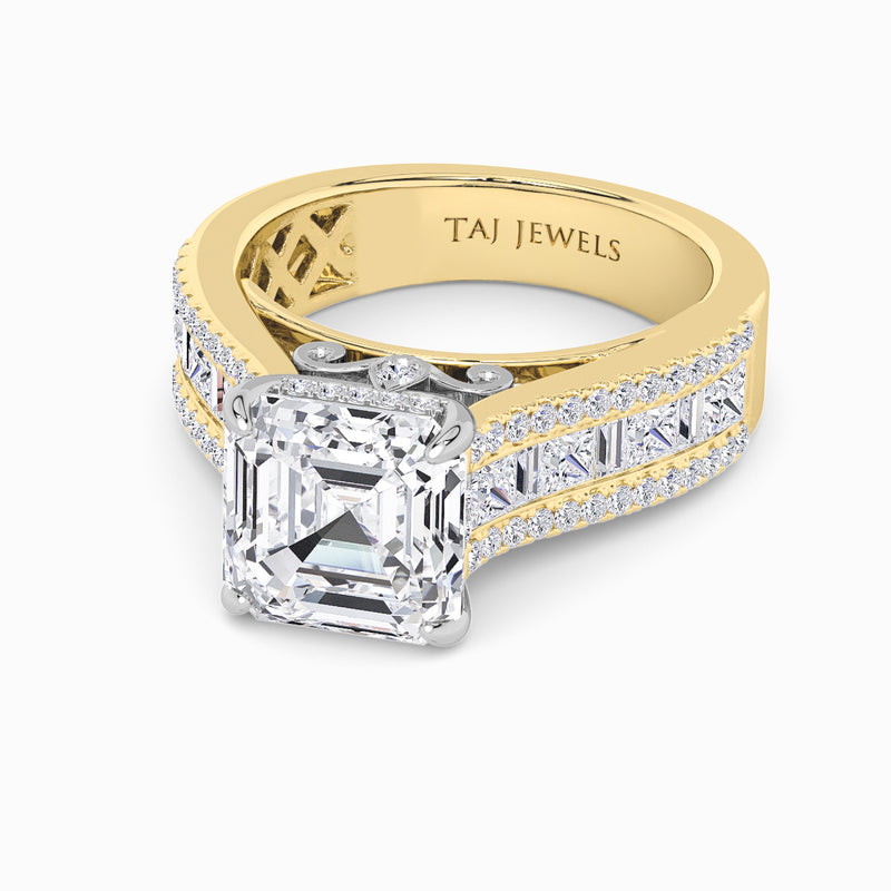 Asscher Cut Lab Diamond Engagement Ring with Princess, Baguette & Round Diamond Band (1.5CT+)