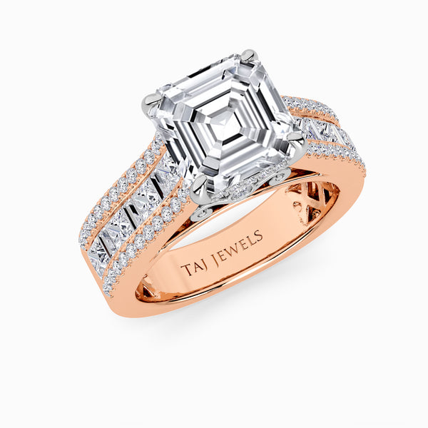 Asscher Cut Lab Diamond Engagement Ring with Princess, Baguette & Round Diamond Band (1.5CT+)