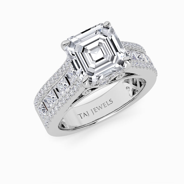 Asscher Cut Lab Diamond Engagement Ring with Princess, Baguette & Round Diamond Band (1.5CT+)