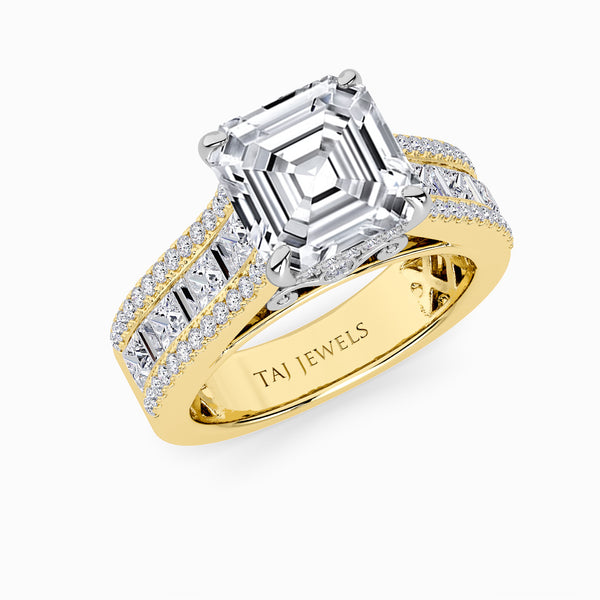 Asscher Cut Lab Diamond Engagement Ring with Princess, Baguette & Round Diamond Band (1.5CT+)