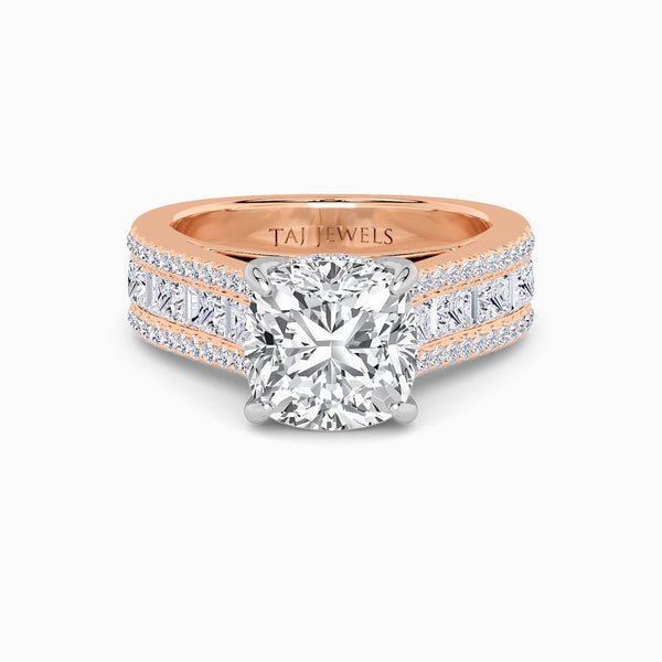 Cushion Cut Lab Diamond Engagement Ring with Princess, Baguette & Round Diamond Band (1.5CT+)