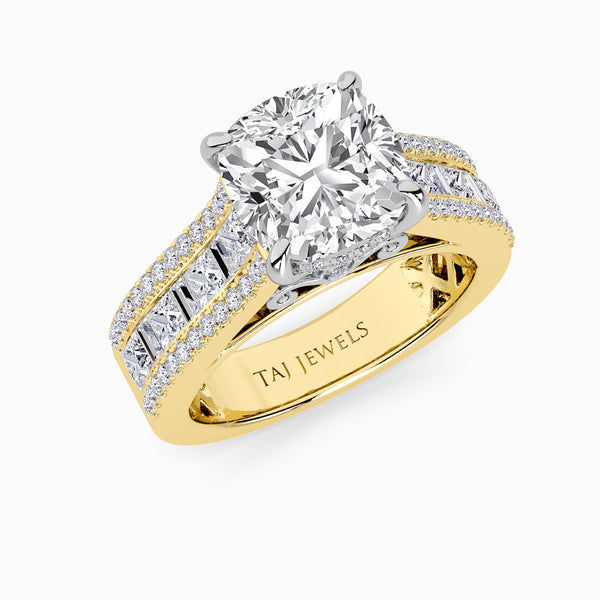 Cushion Cut Lab Diamond Engagement Ring with Princess, Baguette & Round Diamond Band (1.5CT+)