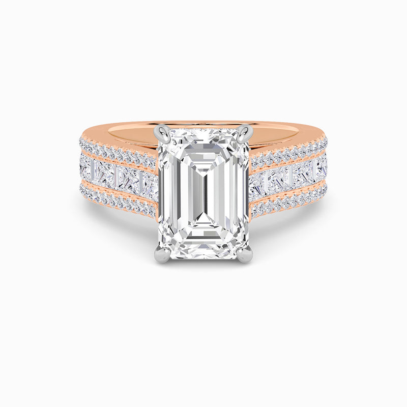 Emerald Cut Lab Diamond Engagement Ring with Princess, Baguette & Round Diamond Band (1.5CT+)