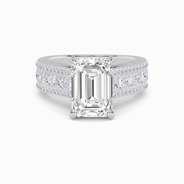 Emerald Cut Lab Diamond Engagement Ring with Princess, Baguette & Round Diamond Band (1.5CT+)