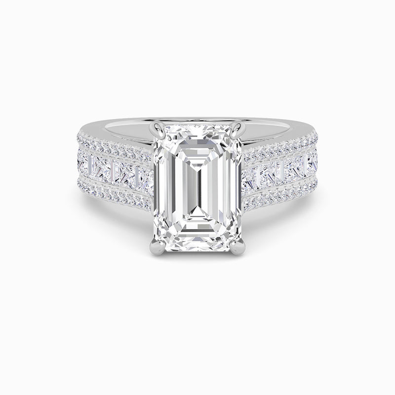 Emerald Cut Lab Diamond Engagement Ring with Princess, Baguette & Round Diamond Band (1.5CT+)