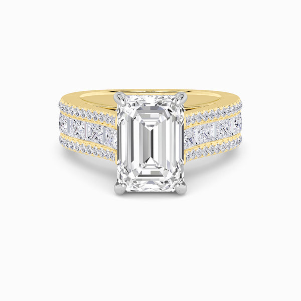 Emerald Cut Lab Diamond Engagement Ring with Princess, Baguette & Round Diamond Band (1.5CT+)