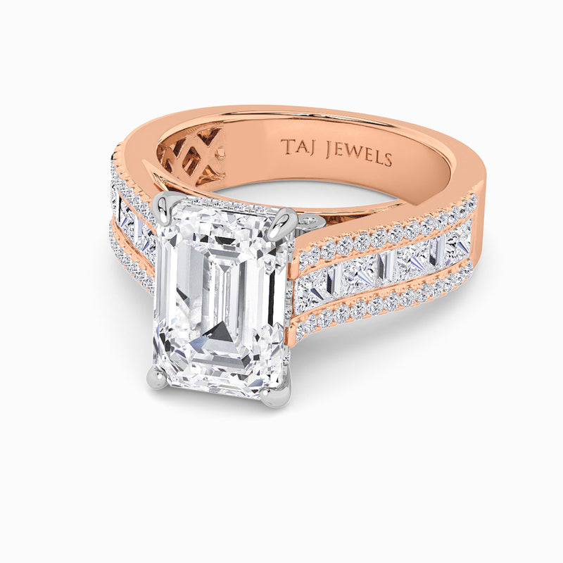Emerald Cut Lab Diamond Engagement Ring with Princess, Baguette & Round Diamond Band (1.5CT+)