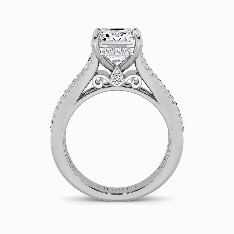 Emerald Cut Lab Diamond Engagement Ring with Princess, Baguette & Round Diamond Band (1.5CT+)