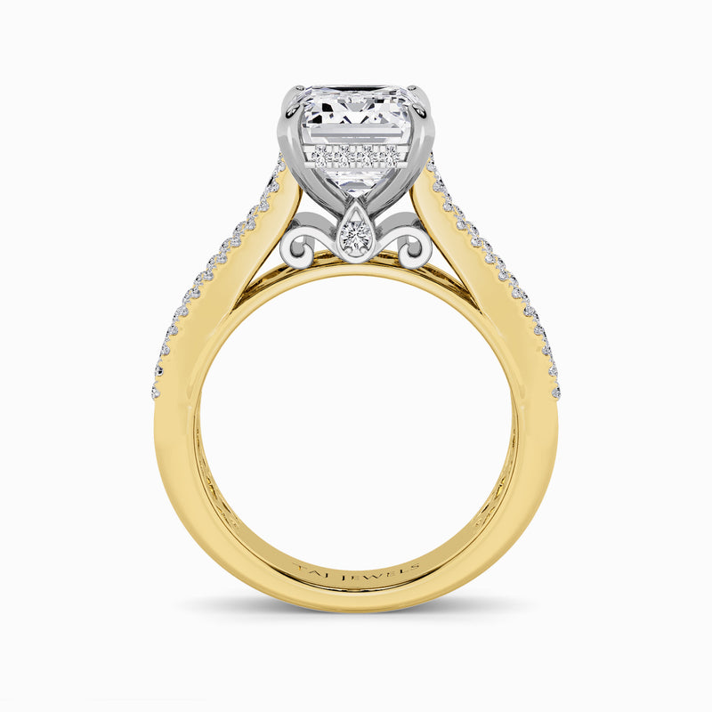 Emerald Cut Lab Diamond Engagement Ring with Princess, Baguette & Round Diamond Band (1.5CT+)
