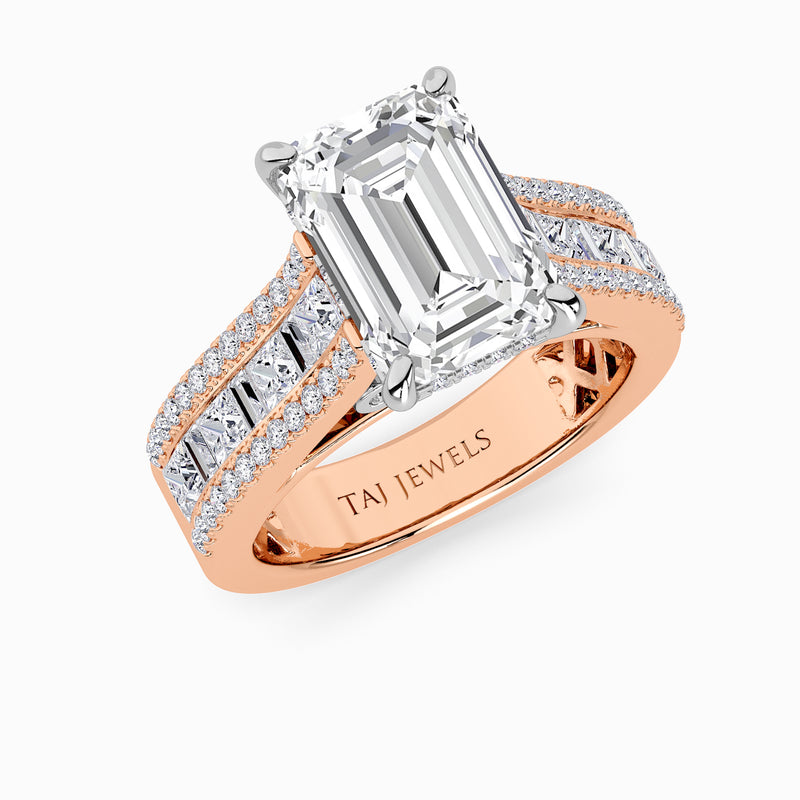 Emerald Cut Lab Diamond Engagement Ring with Princess, Baguette & Round Diamond Band (1.5CT+)