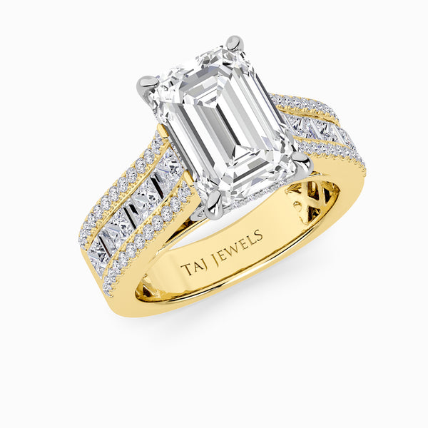 Emerald Cut Lab Diamond Engagement Ring with Princess, Baguette & Round Diamond Band (1.5CT+)