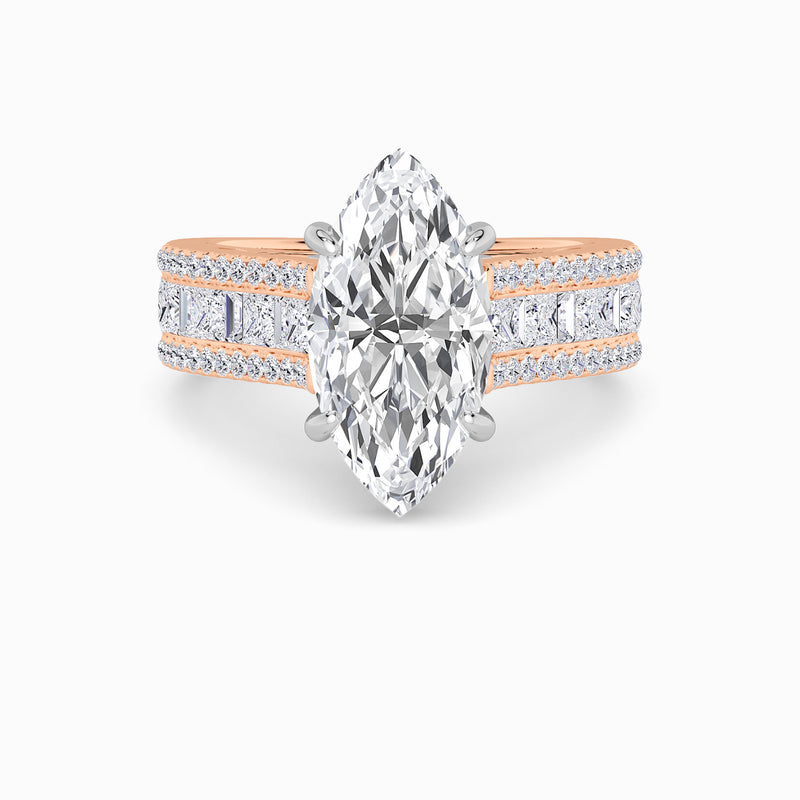 Marquise Brilliant Lab Diamond Engagement Ring with Princess, Baguette & Round Diamond Band (1.5CT+)
