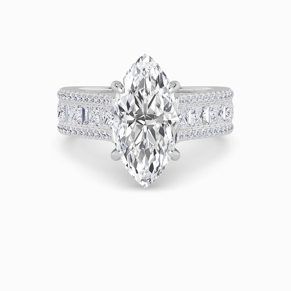 Marquise Brilliant Lab Diamond Engagement Ring with Princess, Baguette & Round Diamond Band (1.5CT+)