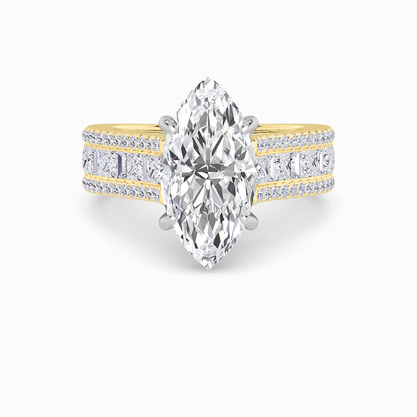 Marquise Brilliant Lab Diamond Engagement Ring with Princess, Baguette & Round Diamond Band (1.5CT+)