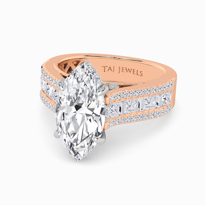 Marquise Brilliant Lab Diamond Engagement Ring with Princess, Baguette & Round Diamond Band (1.5CT+)