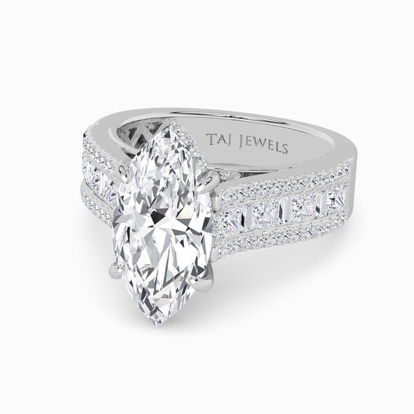 Marquise Brilliant Lab Diamond Engagement Ring with Princess, Baguette & Round Diamond Band (1.5CT+)