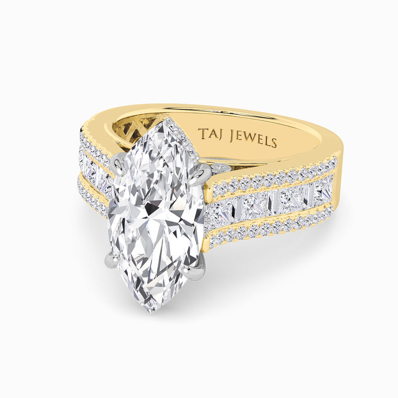 Marquise Brilliant Lab Diamond Engagement Ring with Princess, Baguette & Round Diamond Band (1.5CT+)