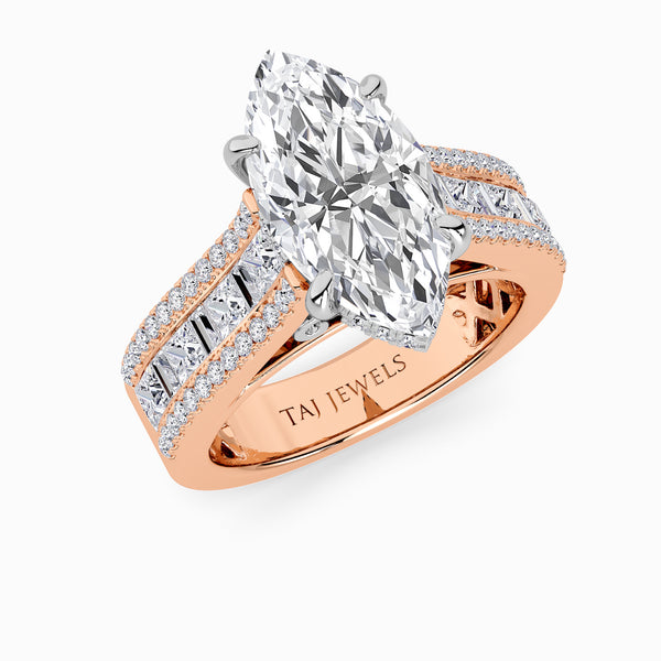 Marquise Brilliant Lab Diamond Engagement Ring with Princess, Baguette & Round Diamond Band (1.5CT+)