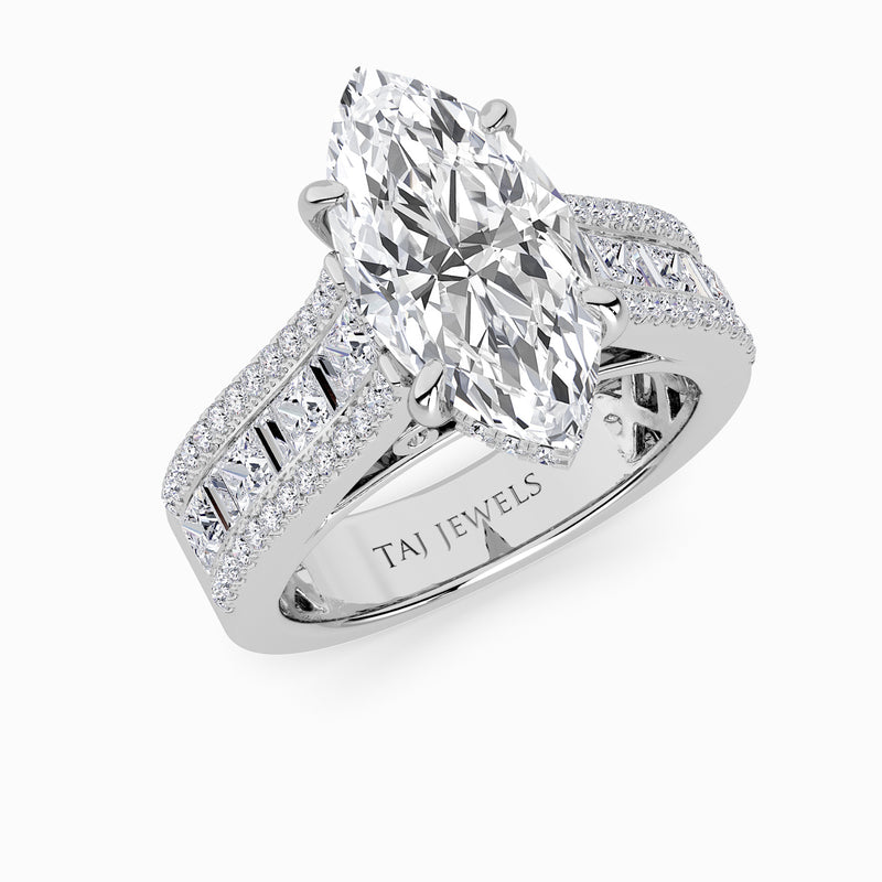 Marquise Brilliant Lab Diamond Engagement Ring with Princess, Baguette & Round Diamond Band (1.5CT+)
