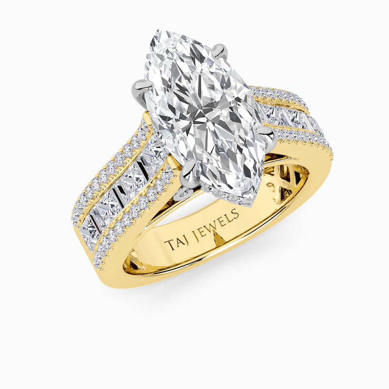 Marquise Brilliant Lab Diamond Engagement Ring with Princess, Baguette & Round Diamond Band (1.5CT+)