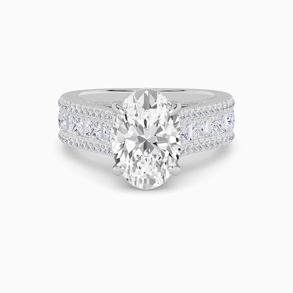 Oval Brilliant Lab Diamond Engagement Ring with Princess, Baguette & Round Diamond Band (1.5CT+)
