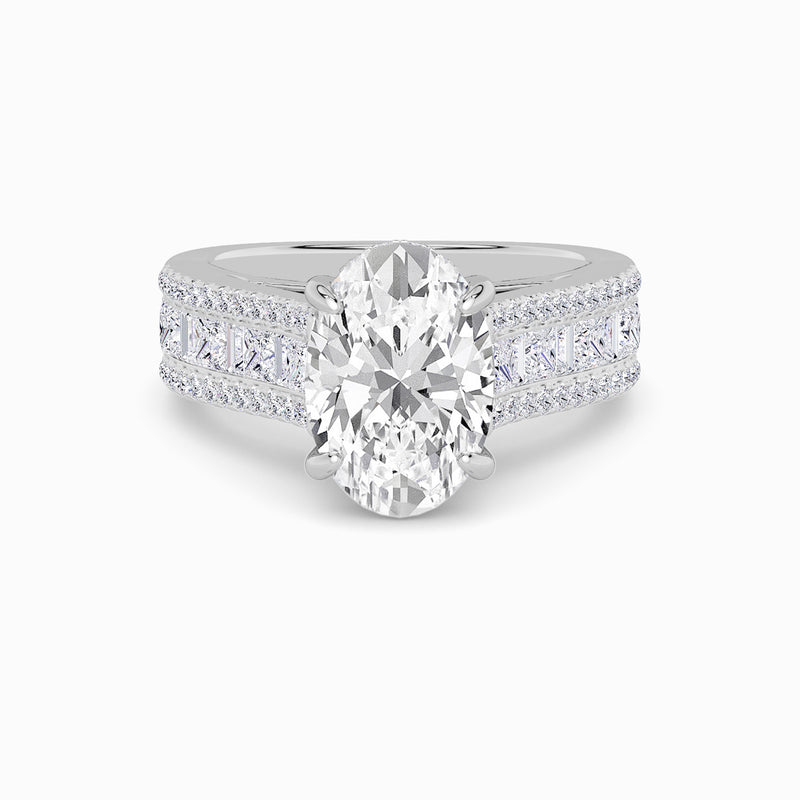 Oval Brilliant Lab Diamond Engagement Ring with Princess, Baguette & Round Diamond Band (1.5CT+)