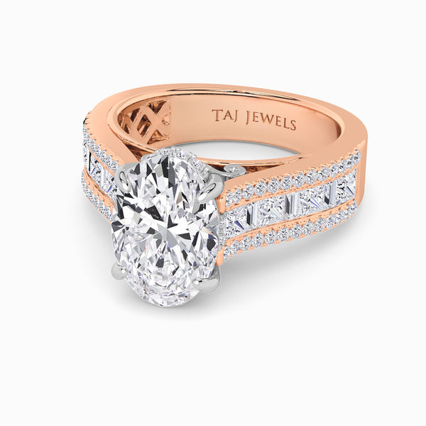 Oval Brilliant Lab Diamond Engagement Ring with Princess, Baguette & Round Diamond Band (1.5CT+)