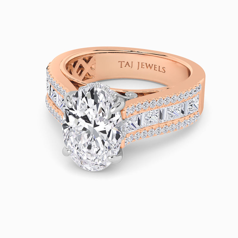 Oval Brilliant Lab Diamond Engagement Ring with Princess, Baguette & Round Diamond Band (1.5CT+)