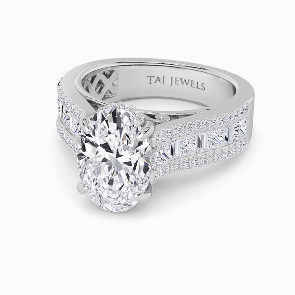 Oval Brilliant Lab Diamond Engagement Ring with Princess, Baguette & Round Diamond Band (1.5CT+)