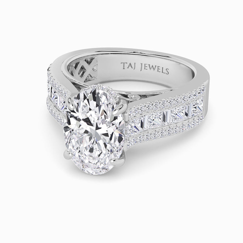 Oval Brilliant Lab Diamond Engagement Ring with Princess, Baguette & Round Diamond Band (1.5CT+)