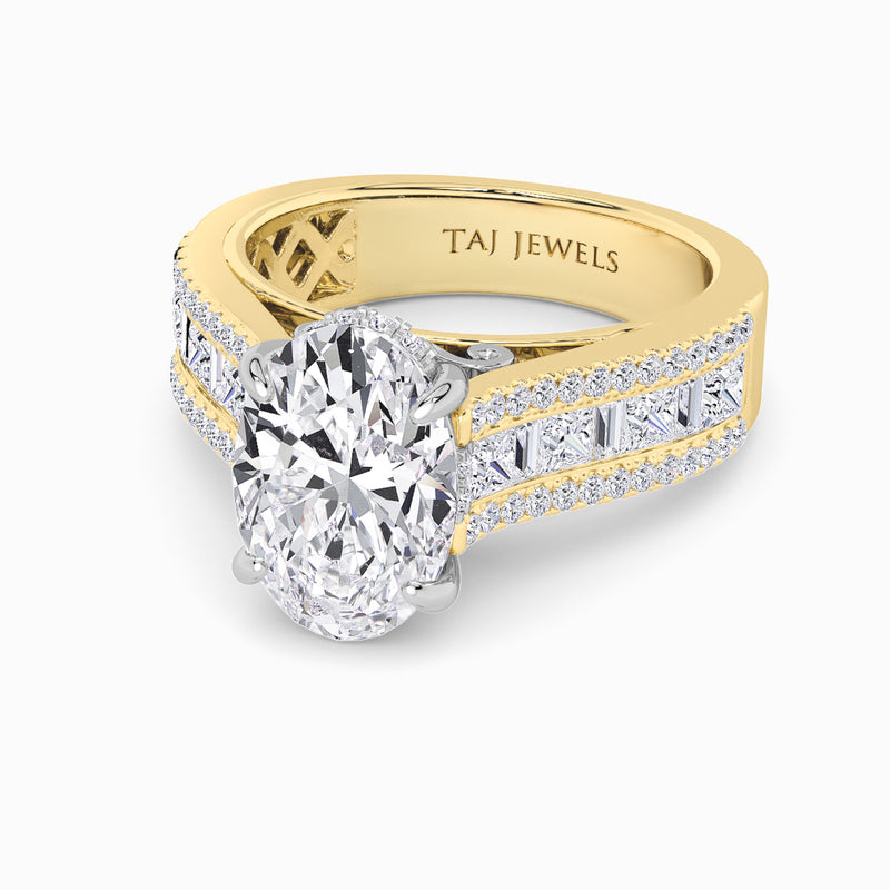 Oval Brilliant Lab Diamond Engagement Ring with Princess, Baguette & Round Diamond Band (1.5CT+)