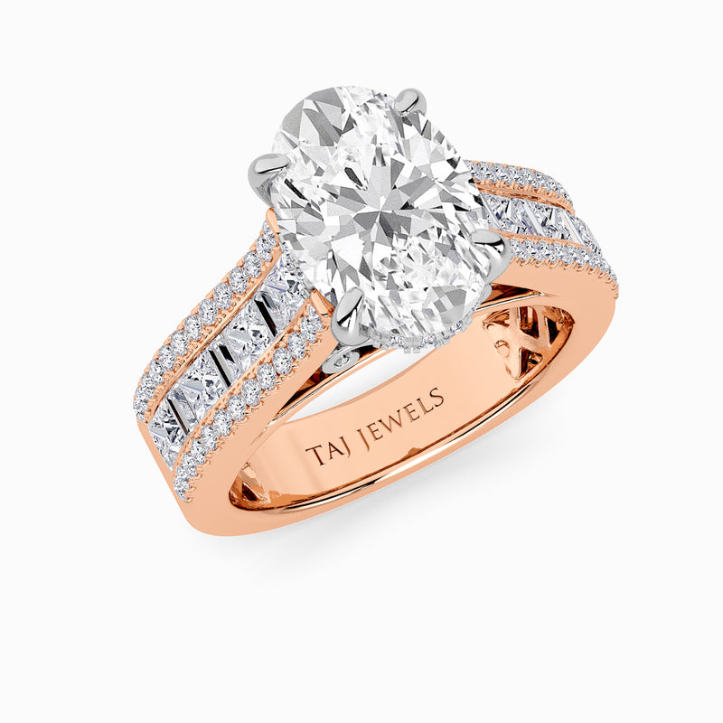 Oval Brilliant Lab Diamond Engagement Ring with Princess, Baguette & Round Diamond Band (1.5CT+)