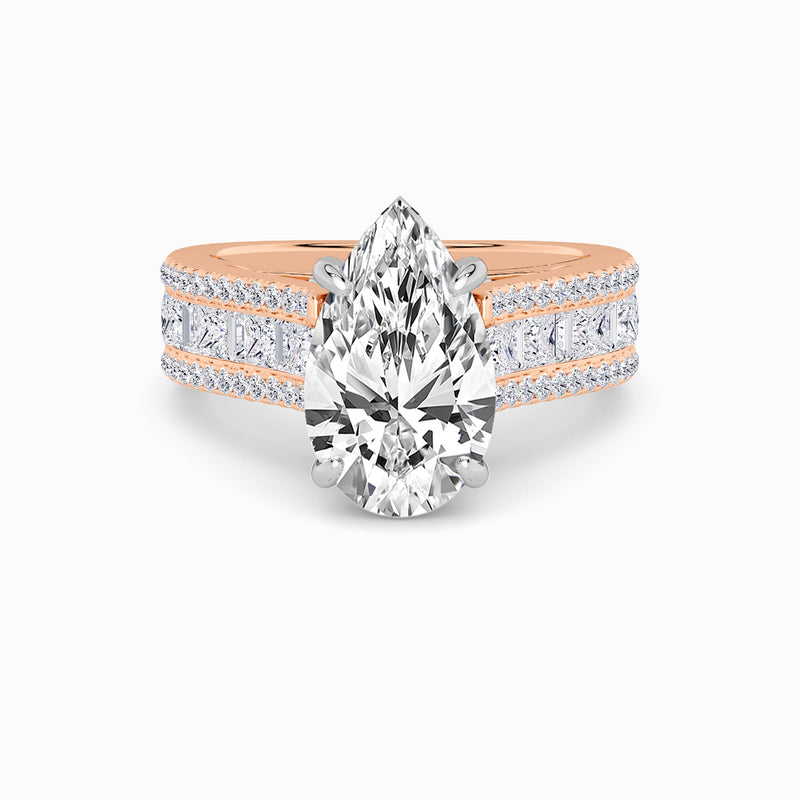 Pear Brilliant Lab Diamond Engagement Ring with Princess, Baguette & Round Diamond Band (1.5CT+)