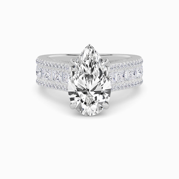 Pear Brilliant Lab Diamond Engagement Ring with Princess, Baguette & Round Diamond Band (1.5CT+)