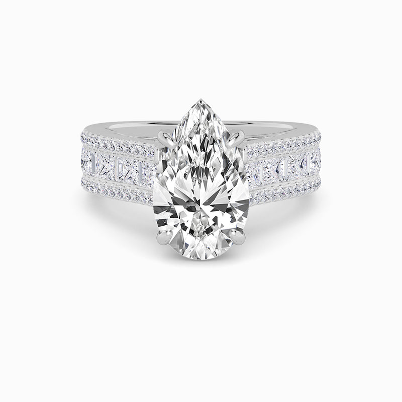 Pear Brilliant Lab Diamond Engagement Ring with Princess, Baguette & Round Diamond Band (1.5CT+)