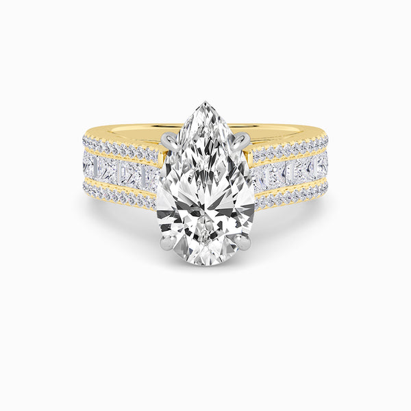 Pear Brilliant Lab Diamond Engagement Ring with Princess, Baguette & Round Diamond Band (1.5CT+)